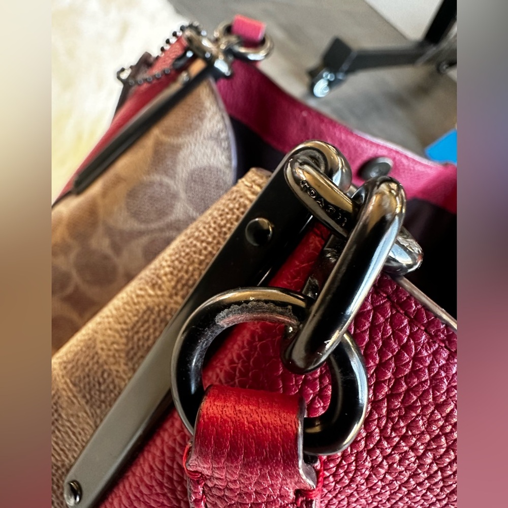 COACH Candy Apple Red Dalton 31 In Jacquard Signature Hobo Bag - Picture 13 of 16